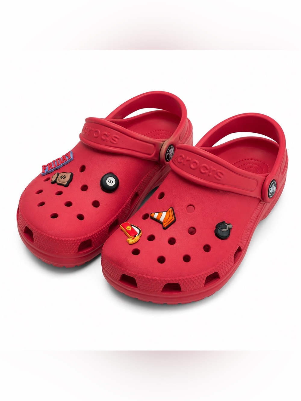 CROCS Kids Red Clog Sandals with Playful Charms Size 2Y